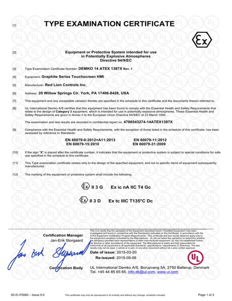 EC Type Examination Certificate (ATEX)