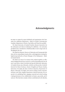 Acknowledgments - Canadian Adaptations of Shakespeare Project