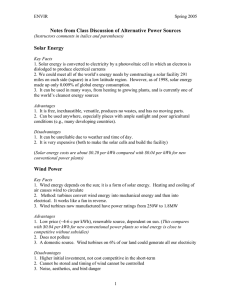 Notes from Class Discussion of Alternative Power Sources Solar
