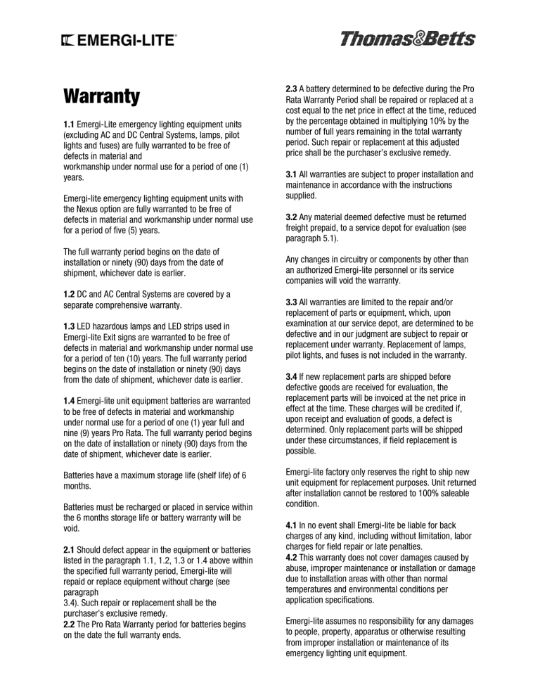 Warranty EmergiLite