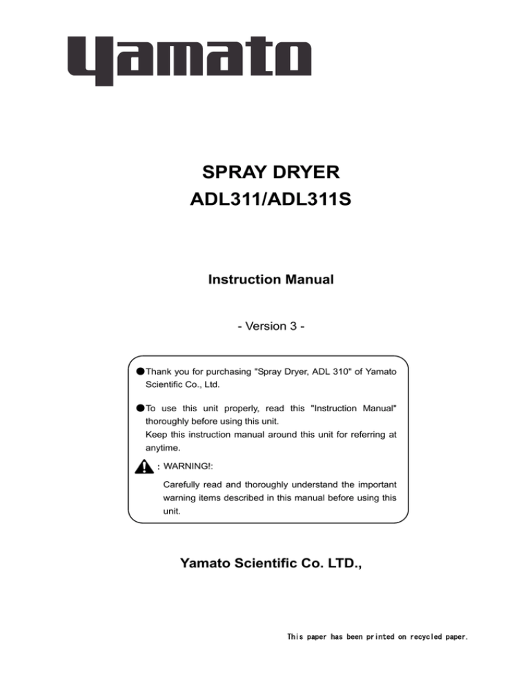 spray dryer adl311/adl311s Yamato Scientific Co.,Ltd.