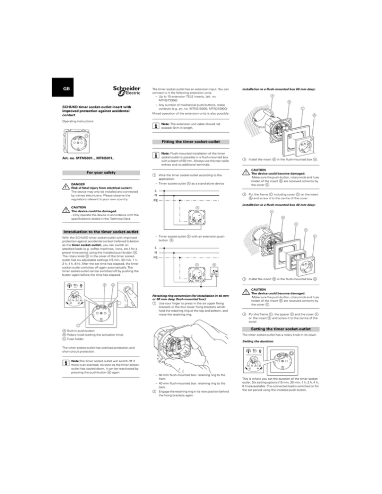 For your safety Introduction to the timer socket