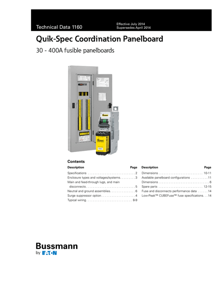 Bussmann QuikSpec Coordination Fusible Panelboard Data Sheet
