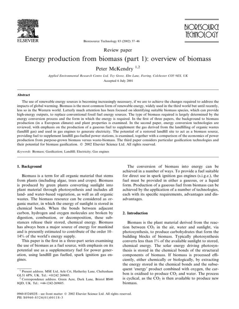 Review paper Energy production from biomass