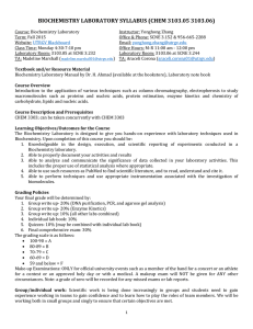 Biochemistry Lab Syllabus - Fall 2015