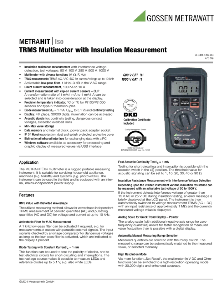 METRAHIT ISO TRMS Multimeter with Insulation Measurement