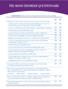 Mood Disorder Questionnaire (MDQ) Screening Tool
