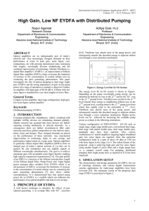 High Gain, Low NF EYDFA with Distributed Pumping