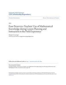 Four Preservice Teachers` Use of Mathematical Knowledge during