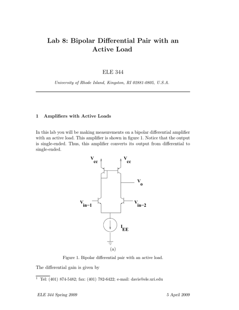 Lab 8 Bipolar Differential Pair with an Active Load