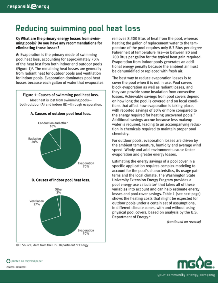 Reducing swimming pool heat loss