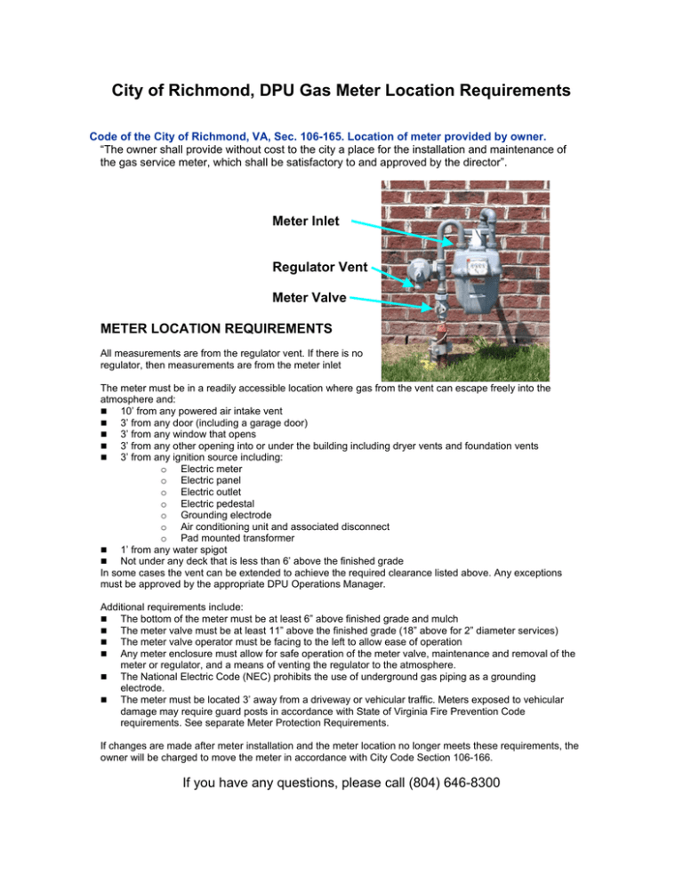 City of Richmond, DPU Gas Meter Location Requirements
