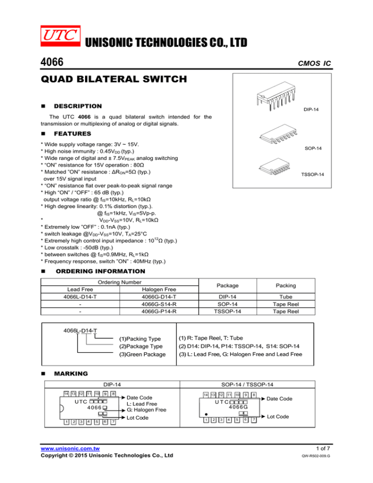 UNISONIC TECHNOLOGIES CO., LTD 4066