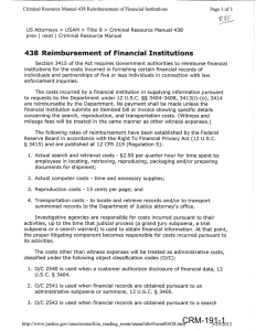 Reimbursement of Financial Institutions