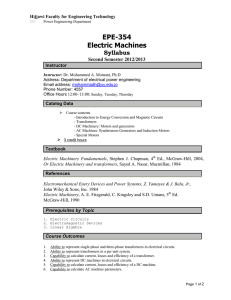Electric Machines Syllabus - EPE-354 Course Outline