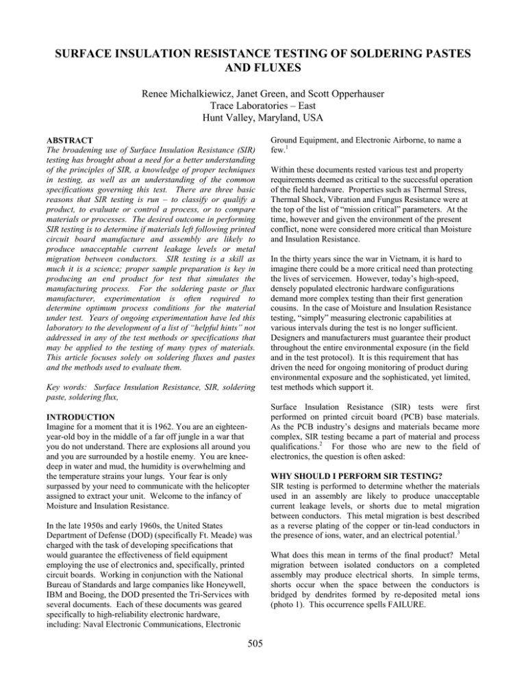 surface insulation resistance testing of