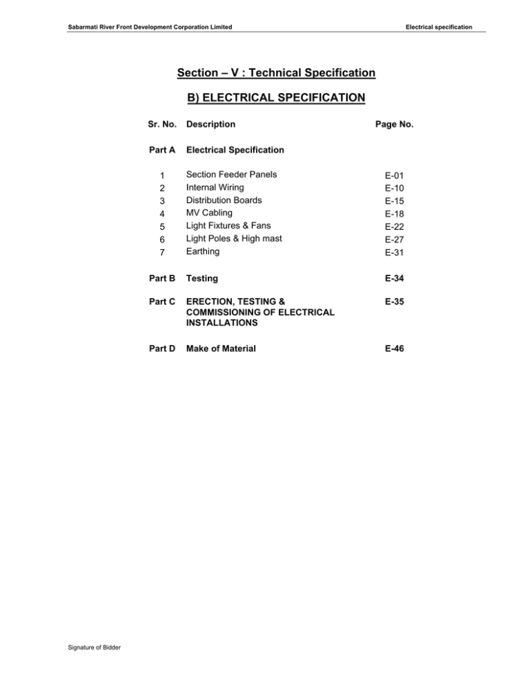 Section – V : Technical Specification B) ELECTRICAL