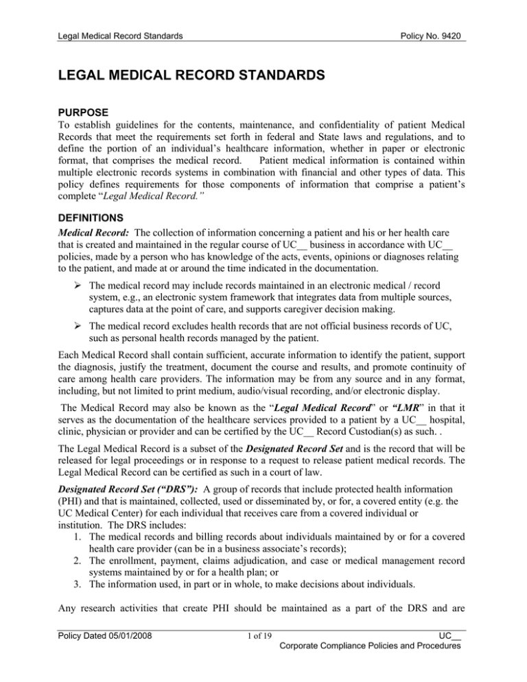 Legal Medical Record Standards