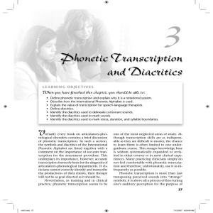 Phonetic Transcription and Diacritics
