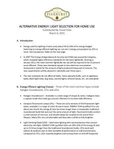 ALTERNATIVE ENERGY: LIGHT SELECTION FOR HOME USE