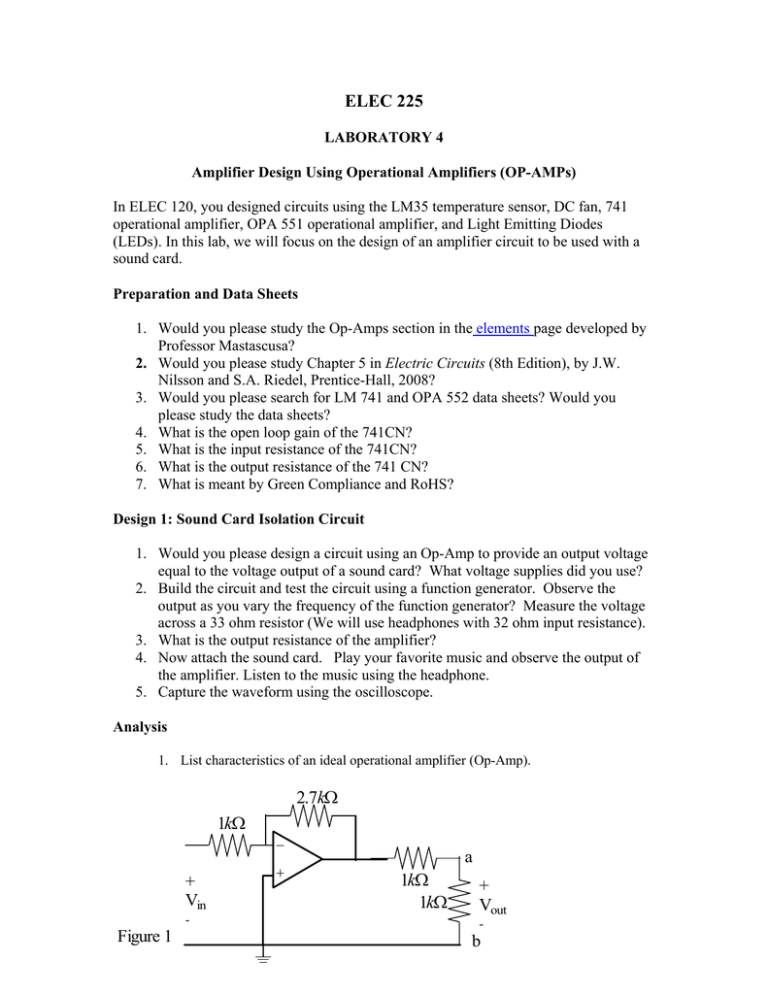 Lab 4 (Amplifier Design Using Operational Amplifiers