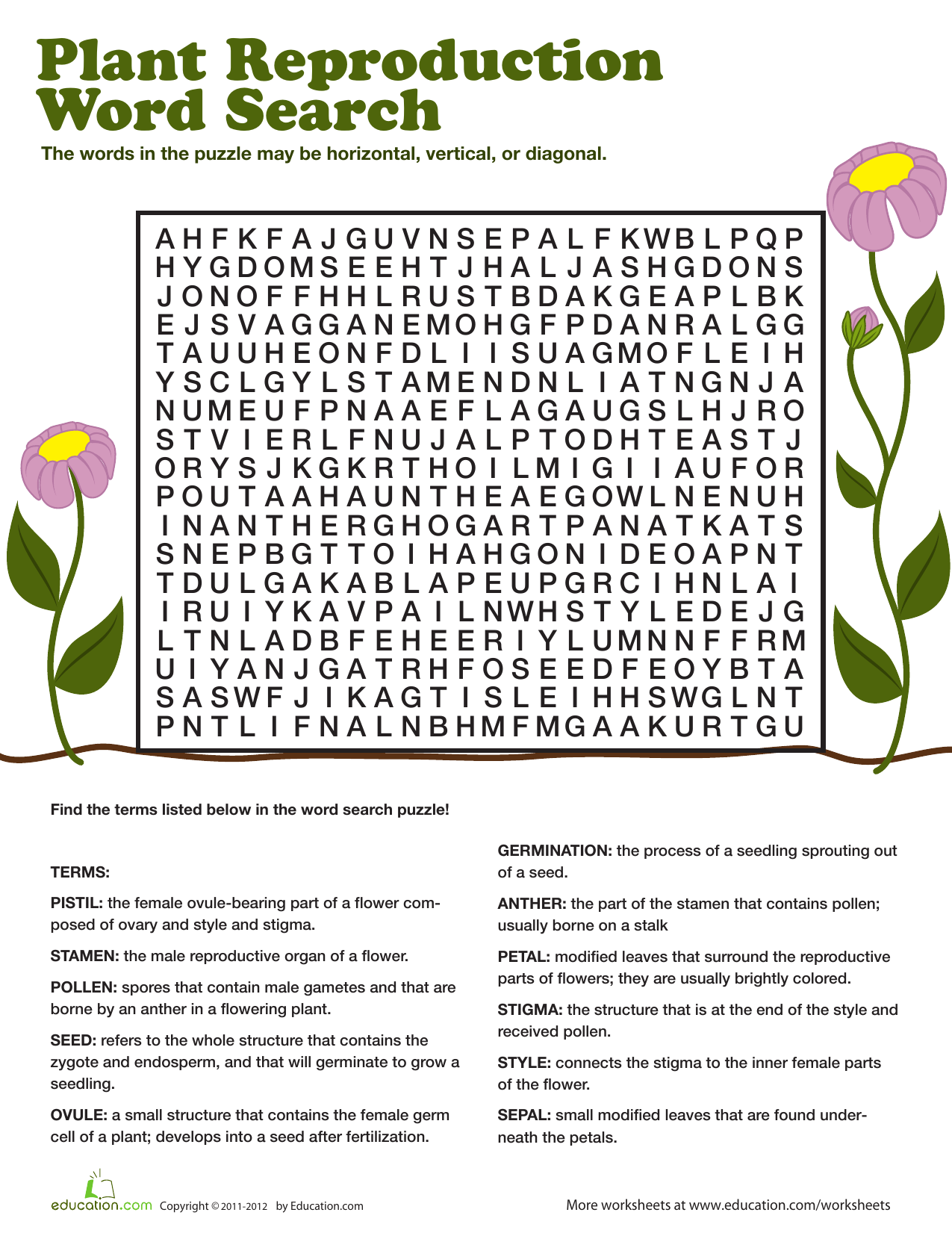plant-reproduction-wordsearch Throughout Plant Reproduction Worksheet Answers