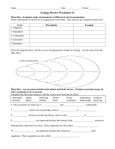 Ecology Review Worksheet # 2