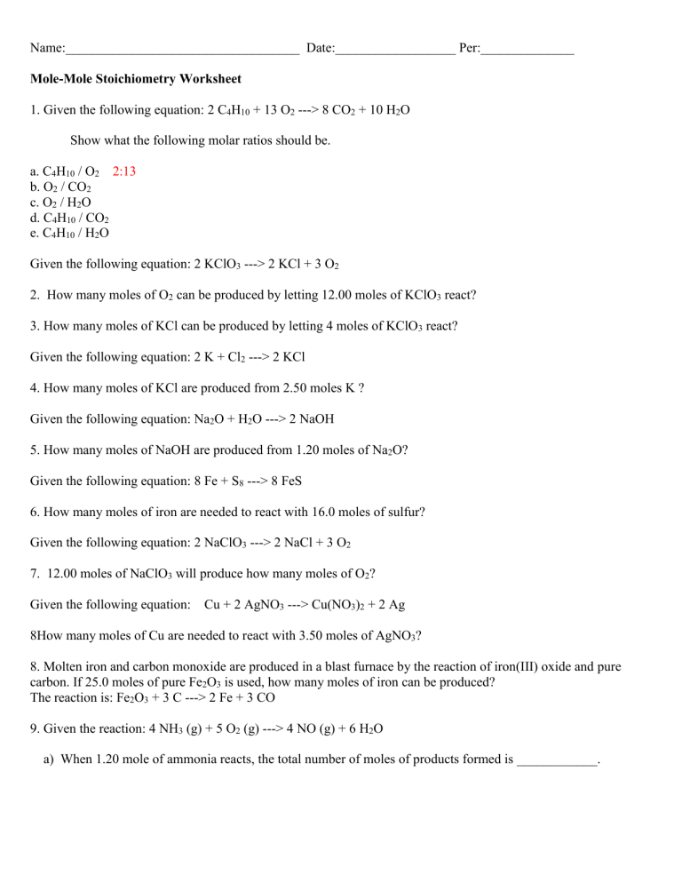 Mole-Mole Worksheet