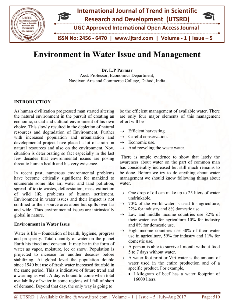 Environment in Water Issue and Management.