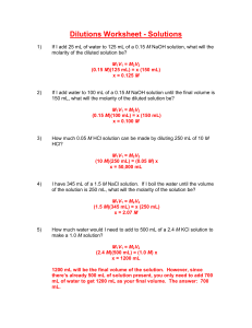 Dilutions Worksheet