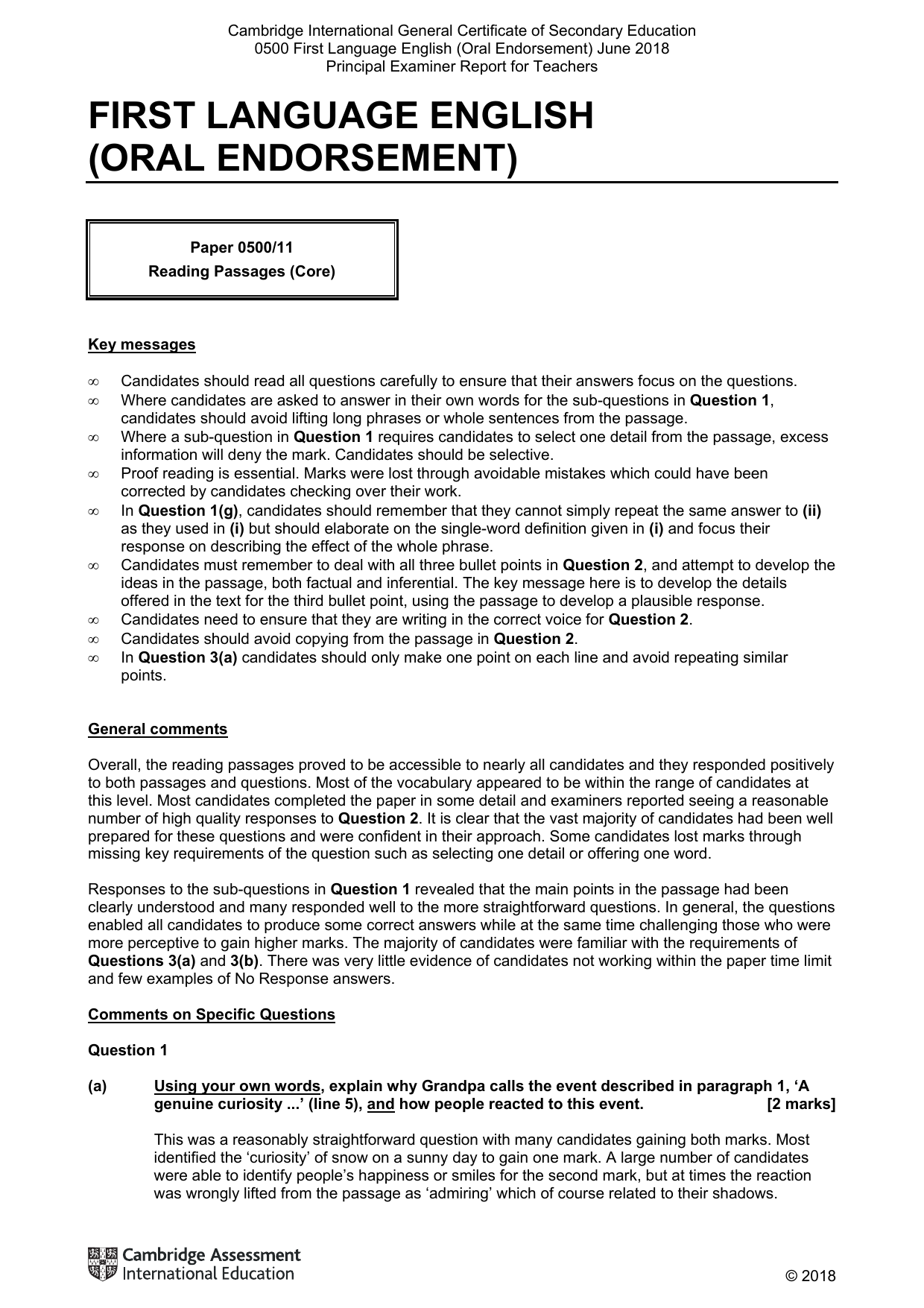 Igcse English Language Examiner Report June 18