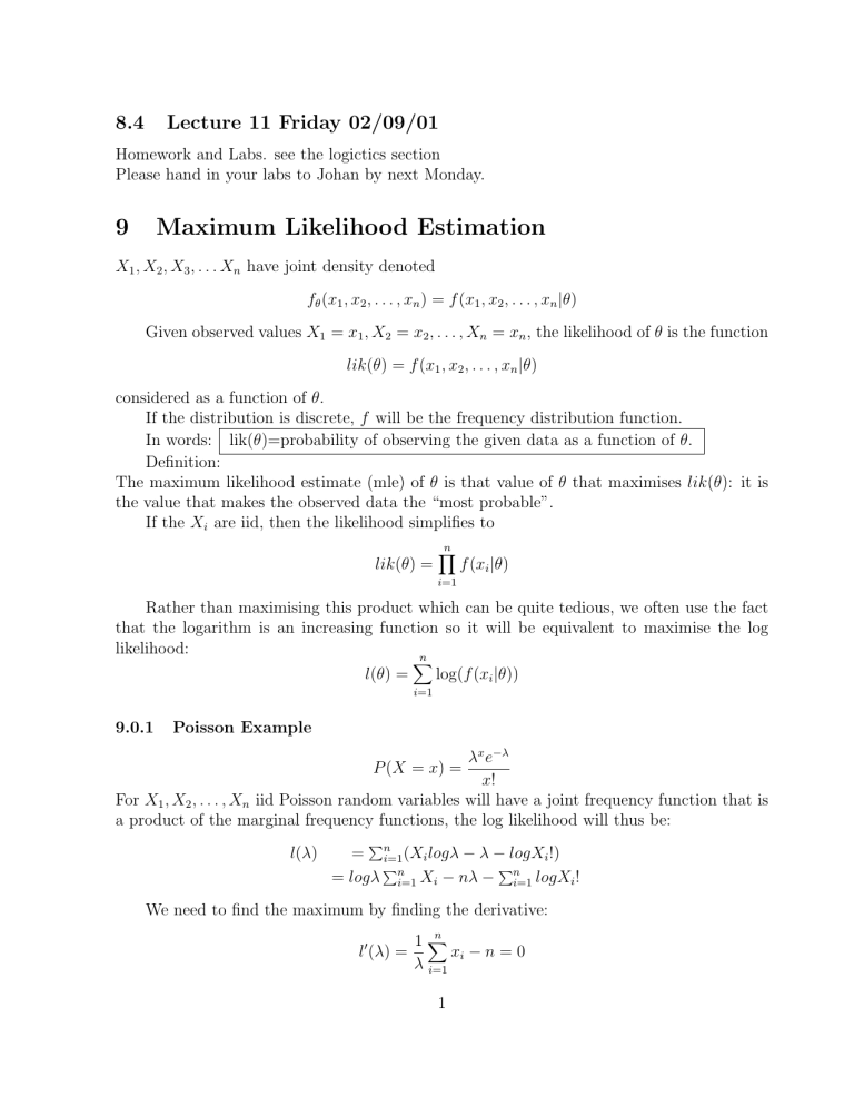 Maximum Likelihood Estimation Lecture