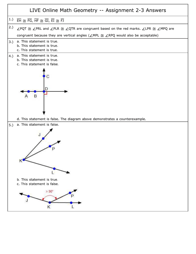 Math Worksheet Org Geometry Assignment Answers