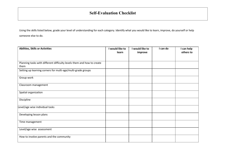 checklist for Multigrade multiage teaching