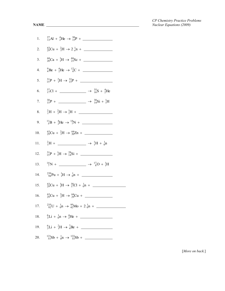 Nuclear Equation Problems