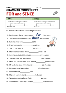 For vs. Since Grammar Worksheet