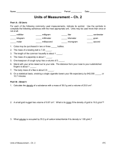 SI Units and Density Worksheet - High School Physics/Chemistry