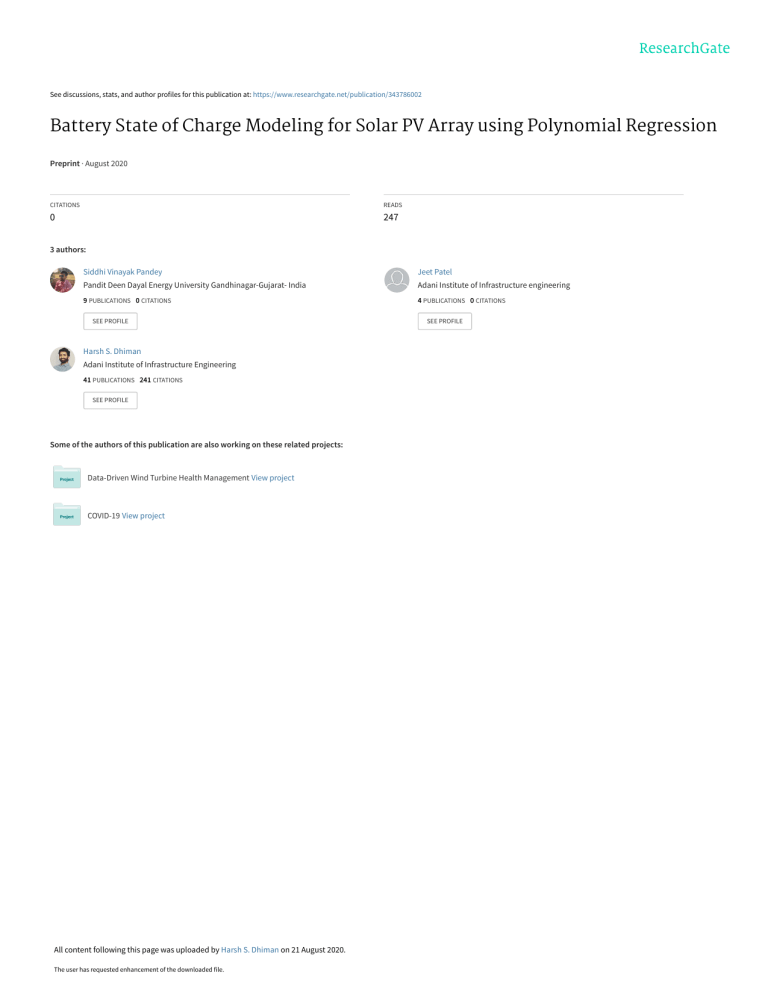 Battery State of Charge Modeling for Solar PV Array