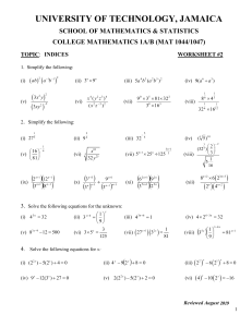 Hoja de Trabajo de Índices de Matemáticas Universitarias