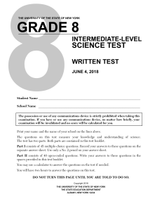 Grade 8 Science Test: Intermediate Level