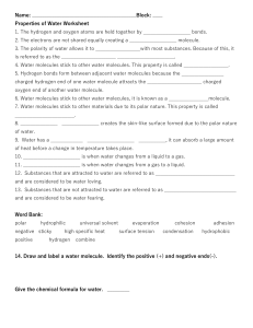 Properties of Water Worksheet - High School Science