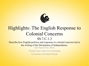 SS7C13 Highlights English Policies in Response to Colonial Concerns