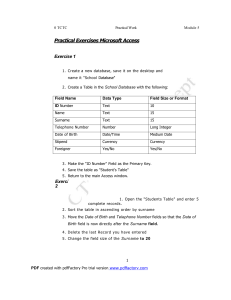 Microsoft Access Practical Exercises: School Database