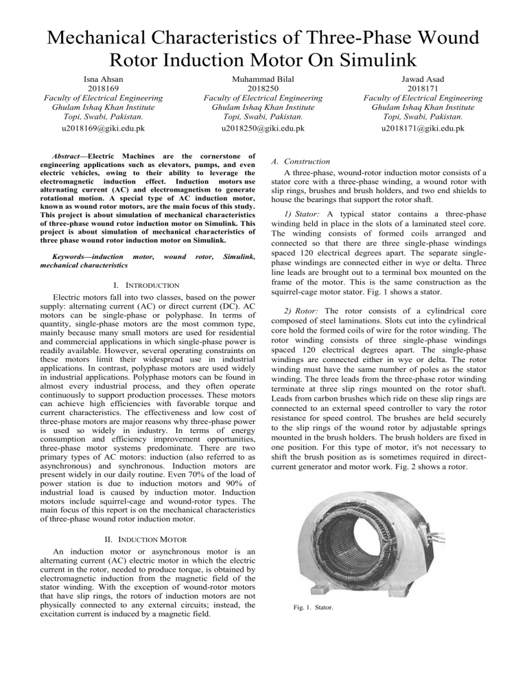 Wound Rotor Induction Motor Characteristics on Simulink