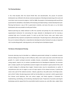 Economic Development Planning: Nature and Rationale