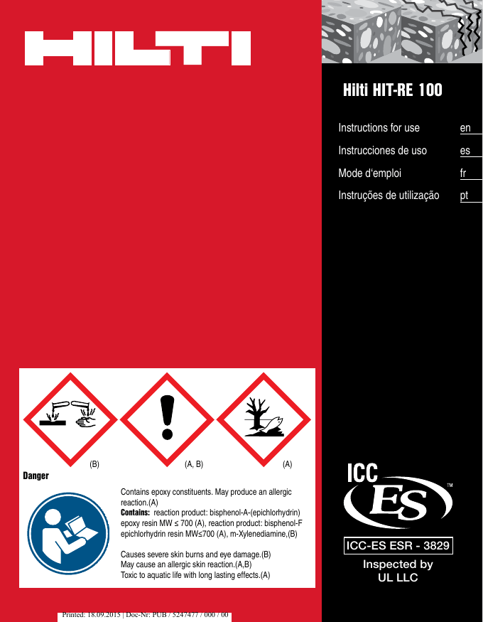 Hilti HITRE 100 Installation Instructions