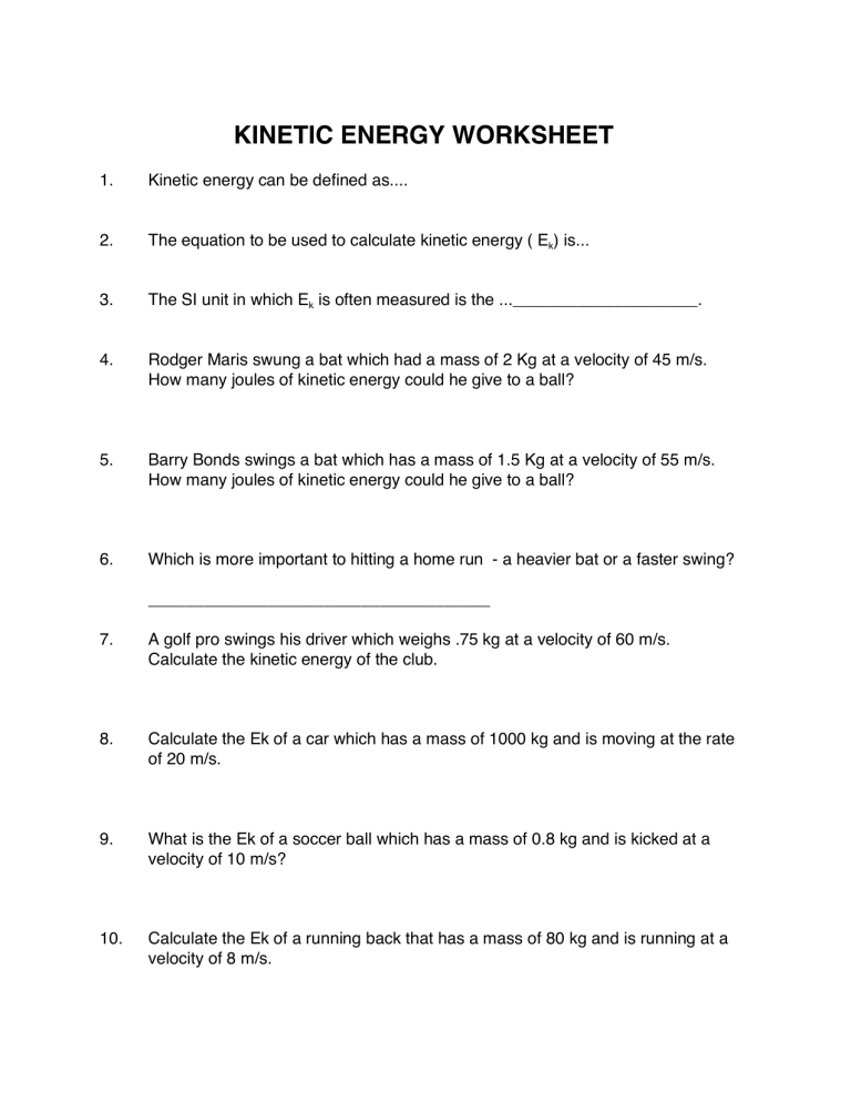 kinetic-energy-worksheet