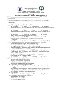 Philosophy Exam: Intro to Philosophy 12