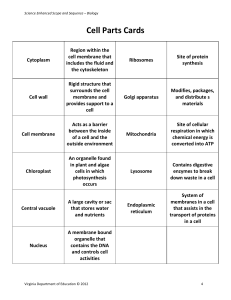 Cell Parts Cards: Biology Organelles & Functions