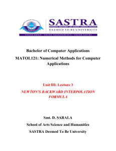 Newton's Backward Interpolation Formula - Lecture Notes